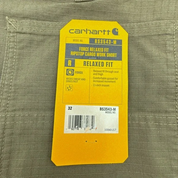 Carhartt Mens 32 Relaxed Fit Force Ripstop Cargo Work Shorts Khaki BS3643 - Picture 6 of 9